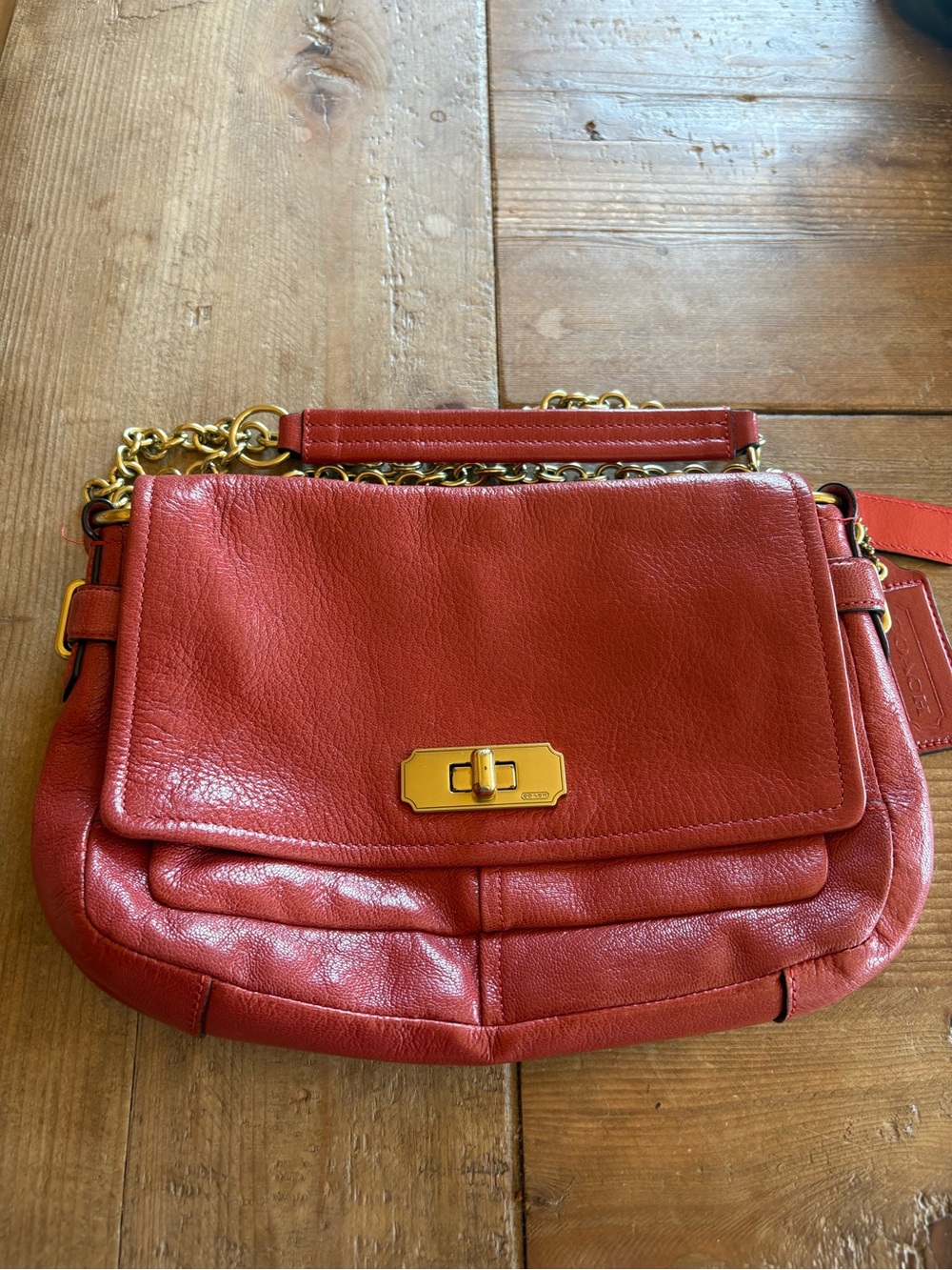 Coach Red Leather Shoulder Bag with Gold Turnlock